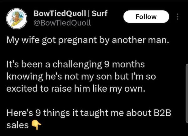 Tweet about wife’s pregnancy with another man linked to B2B sales