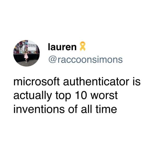 A hilarious meme tweet ranking Microsoft Authenticator as a top 10 worst invention ever.