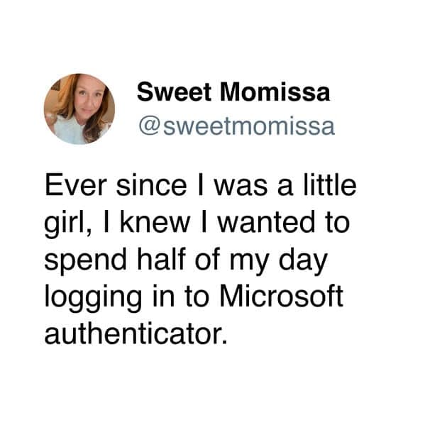 A sarcastic Microsoft Authenticator meme about wanting to log in all day as a child.