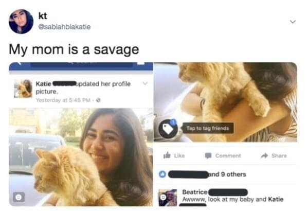 Mom phototags herself as cat in daughter’s Facebook profile picture