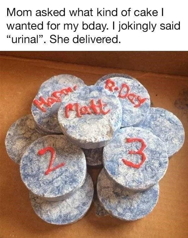 Urinal cake-themed birthday cake made as a joke