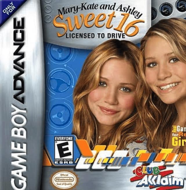 The cover art for the nostalgic Mary-Kate and Ashley Sweet 16 Game Boy game.