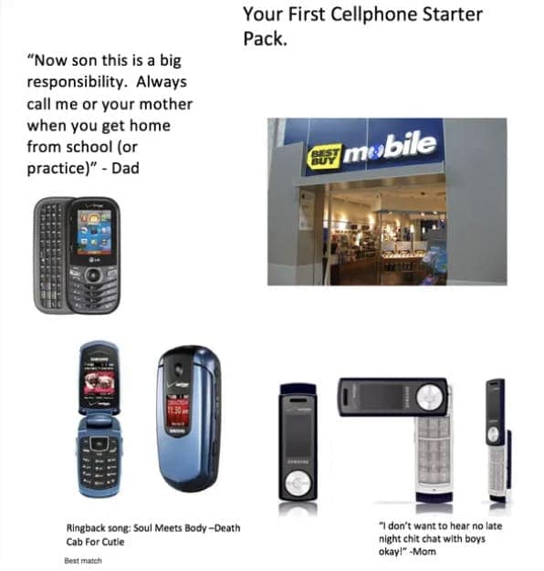 A nostalgic starter pack about getting your very first cellphone in the mid-2000s.