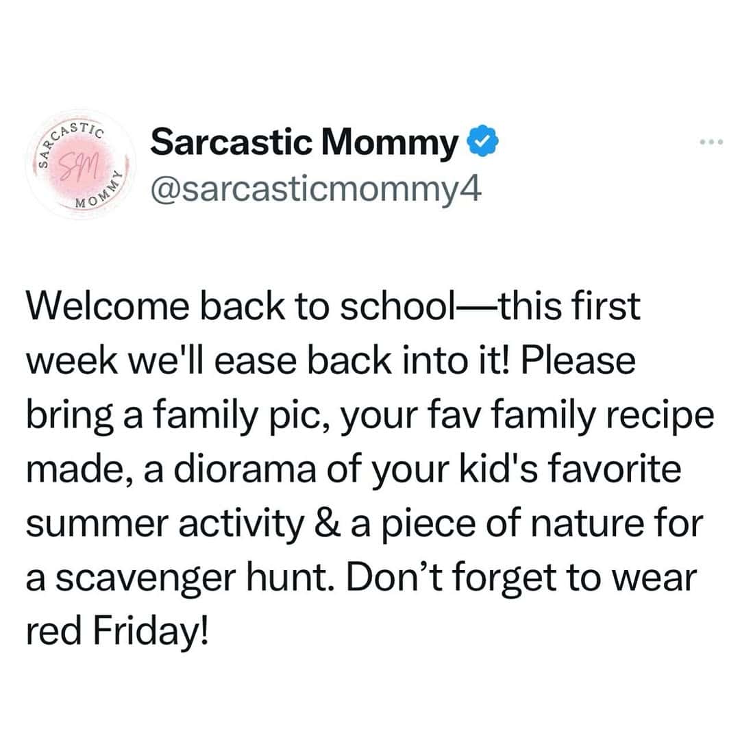 Screenshot of a tweet listing a long “ease back in” back-to-school checklist of items to bring.