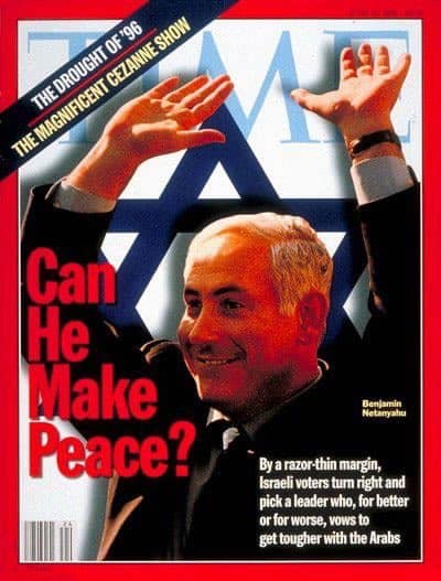 The 1996 TIME magazine cover featuring Benjamin Netanyahu with the headline "Can He Make Peace?"