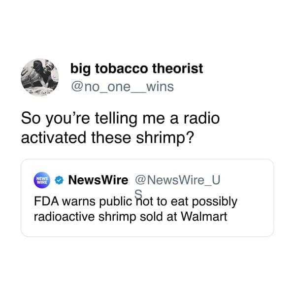 Wordplay on “Imagine Dragons” after the FDA notice about certain Walmart shrimp. A light, pun-driven entry in the recall memes.