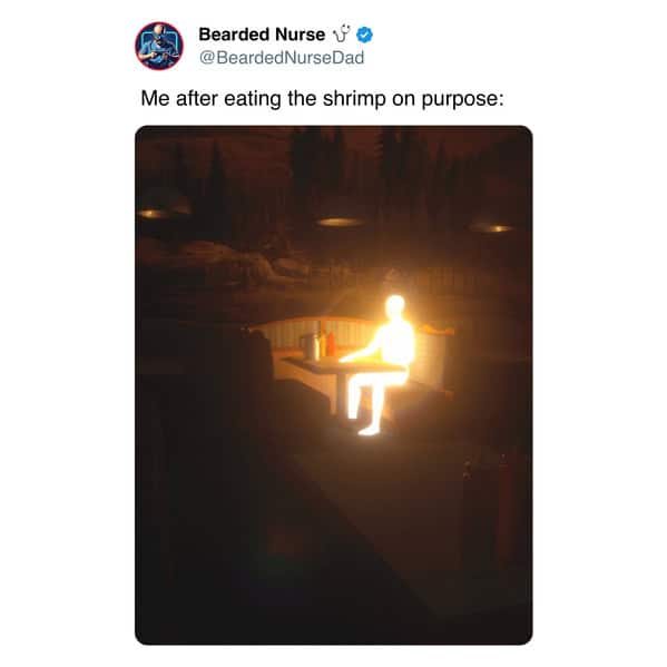 Minimalist pushback to the Walmart radioactive shrimp notice; meme relies on attitude over imagery.