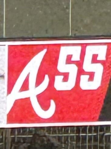 An unfortunate score bug from an Atlanta Braves game where the logo and number spell "A55".
