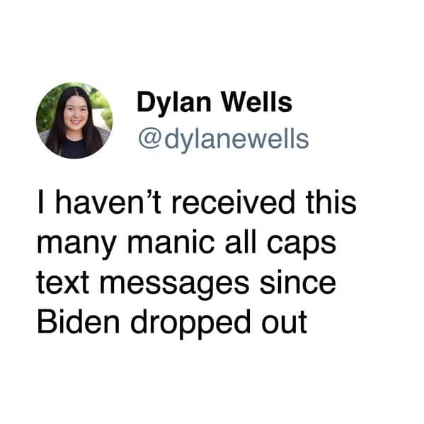 Tweet about flood of all-caps texts after engagement news.