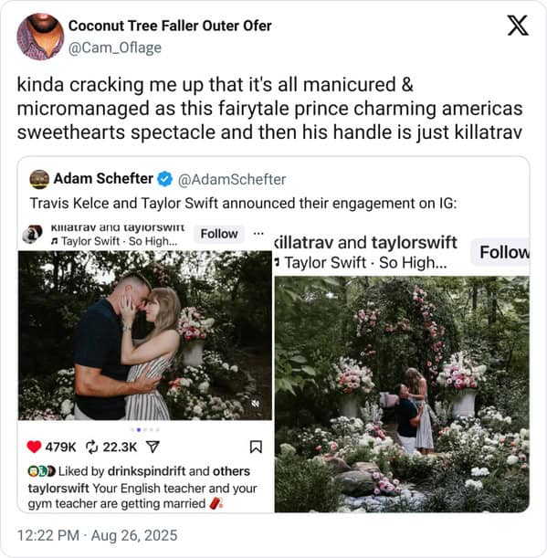 Tweet notes fairytale rollout while his handle still reads killatrav.