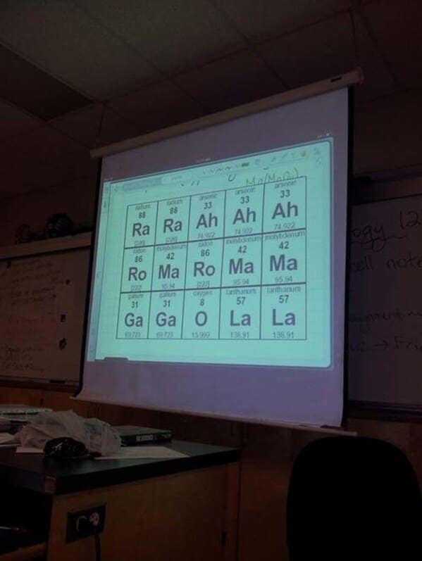 A funny teacher prank where a science teacher uses the periodic table to spell out a song.