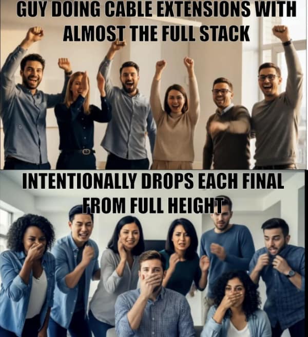 Workout memes roasting the guy who slams the full cable stack while everyone else cringes.