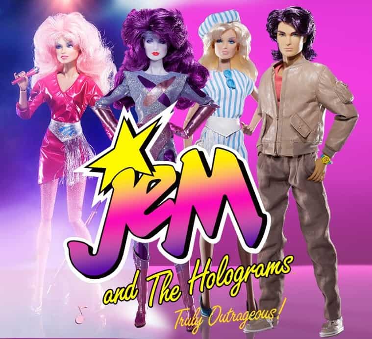A promotional image of the Jem and The Holograms fashion dolls, a truly outrageous 80s toy line.