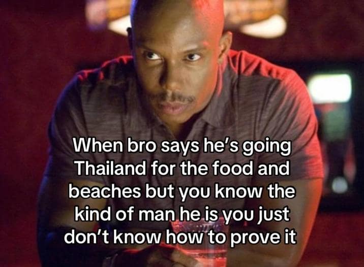 A But You Can't Prove It Meme about knowing the real reason a friend is going to Thailand.