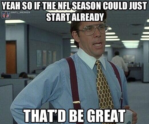 Office comedy screenshot of a bespectacled manager in suspenders, captioned asking for the season to start already.