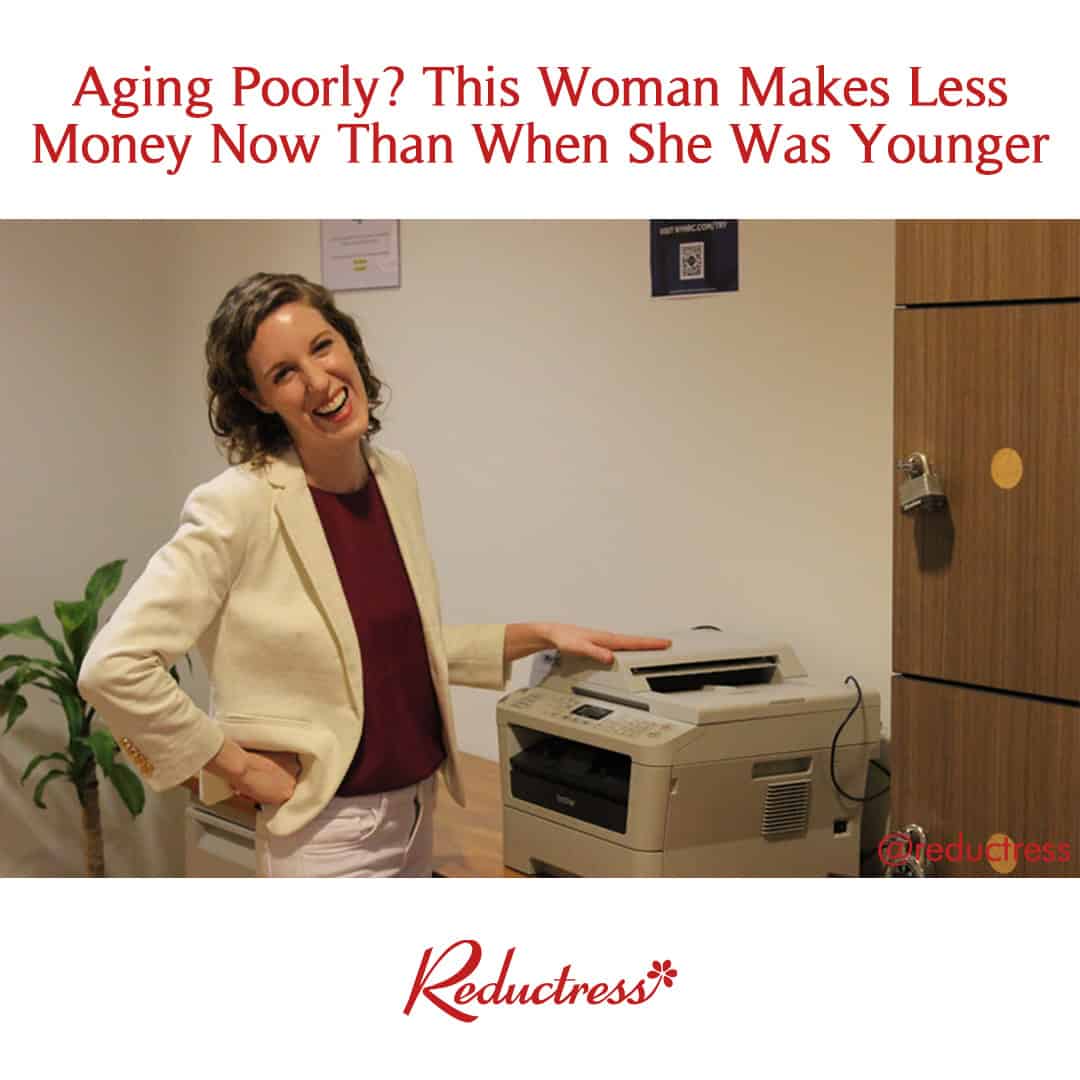 A satirical Reductress headline that defines "aging poorly" as earning less money than you used to.