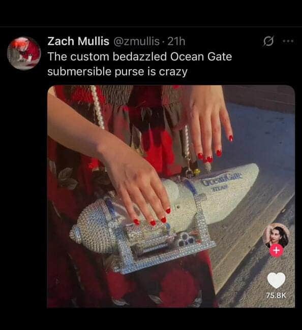 A brand new sentences tweet about a "custom bedazzled Ocean Gate submersible purse."