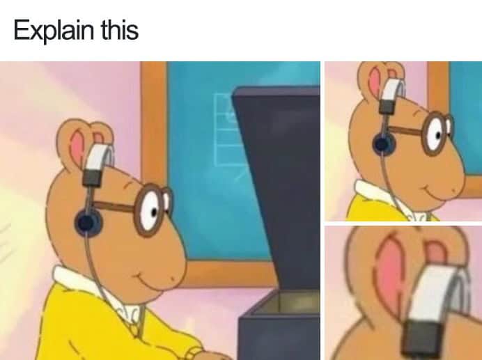 Arthur the Aardvark wearing headphones on his head instead of on his actual ears