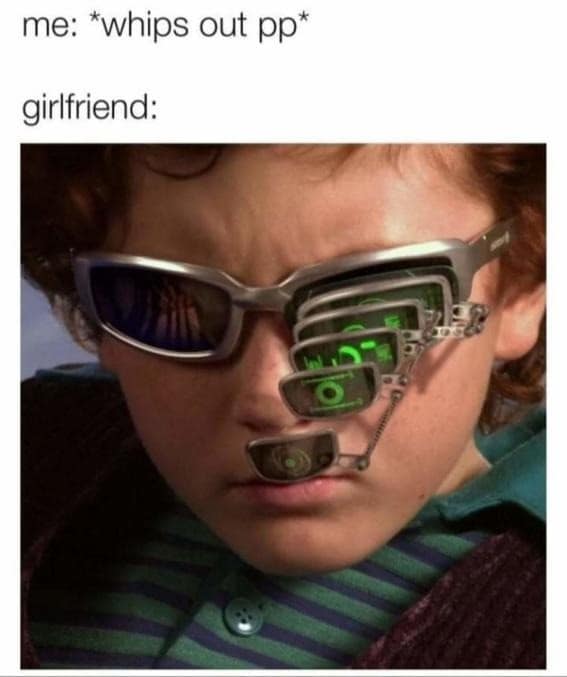 A classic meme using the magnifying glasses from the movie "Spy Kids" to make a size joke.