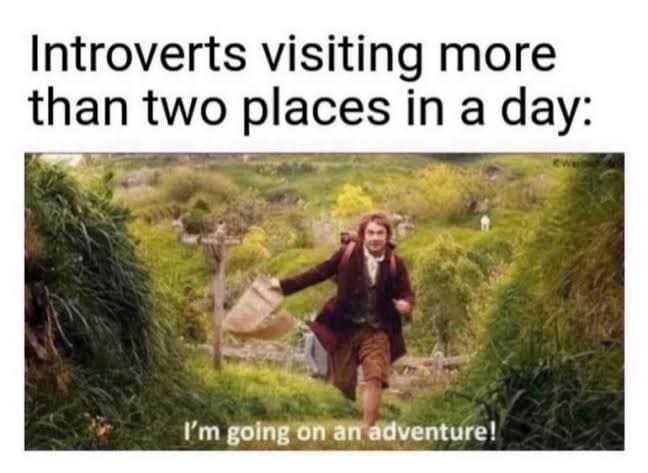 A classic meme using Bilbo Baggins to describe an introvert's busy day.