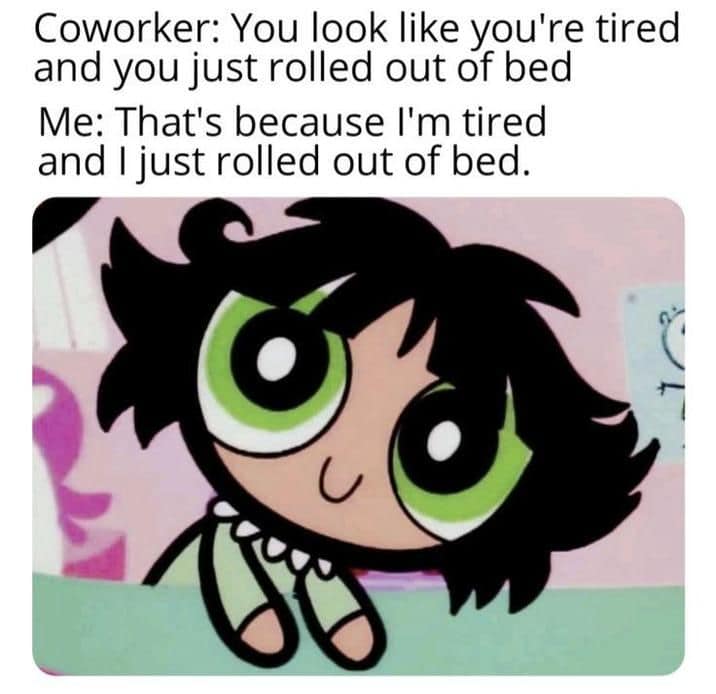 Powerpuff-style cartoon girl with huge green eyes peeking over a blanket.