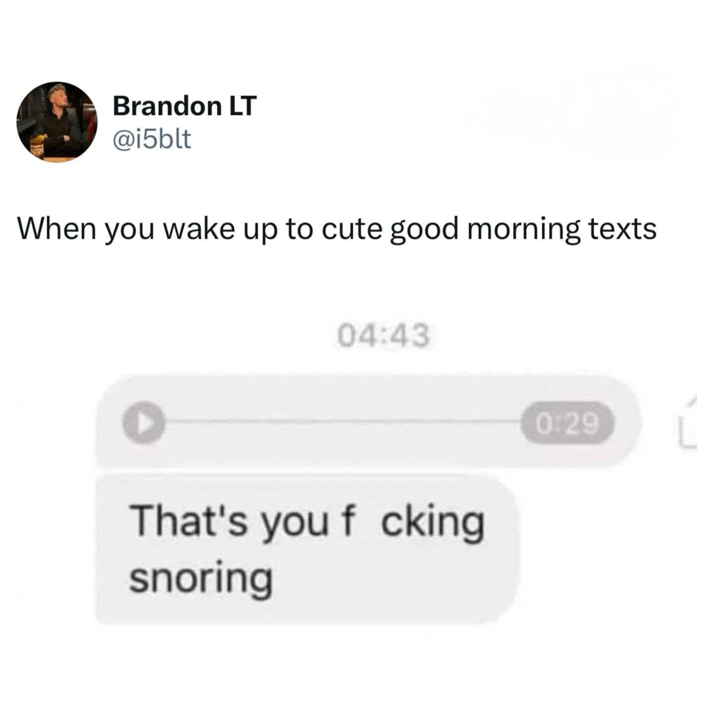 A viral tweet showing a voice note of snoring, a classic meme about the realities of a relationship.