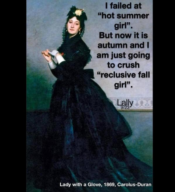 A classical art meme about failing at "hot girl summer" and embracing "reclusive fall girl" instead.