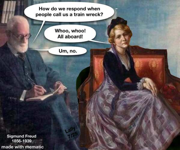 A classical art meme showing Sigmund Freud being confused by a patient's response to an insult.