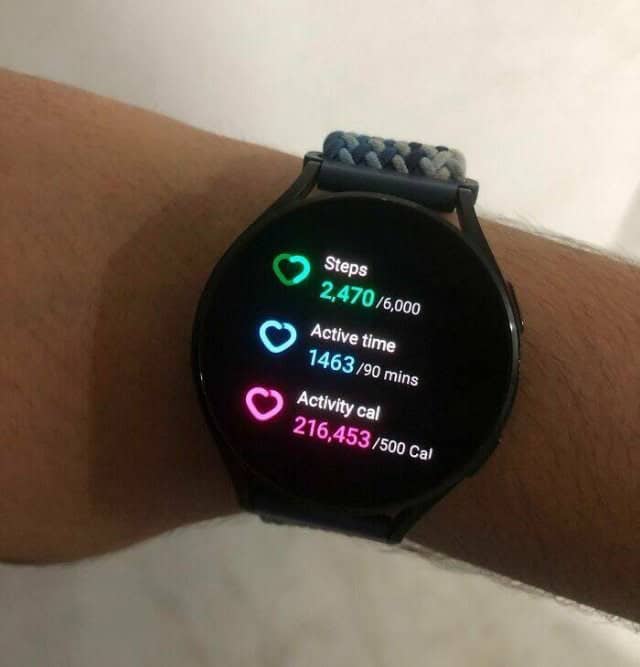 A smartwatch fitness tracker that has glitched and is showing a scientifically impossible number of burned activity calories (216,453).