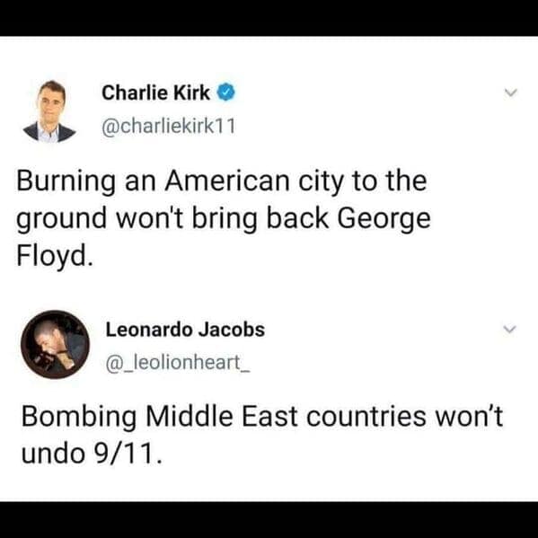 A post showing incorrect people getting called out online by highlighting a double standard about protests versus war.