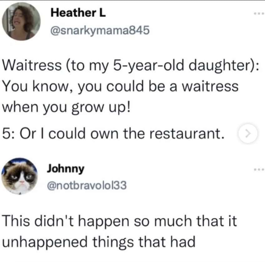 A cringe meme of a tweet about a sassy 5-year-old, called out as being fake.