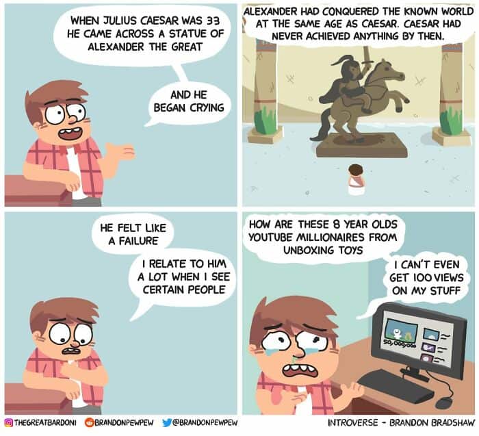 A dark humor comic about feeling like a failure compared to 8-year-old YouTube millionaires.