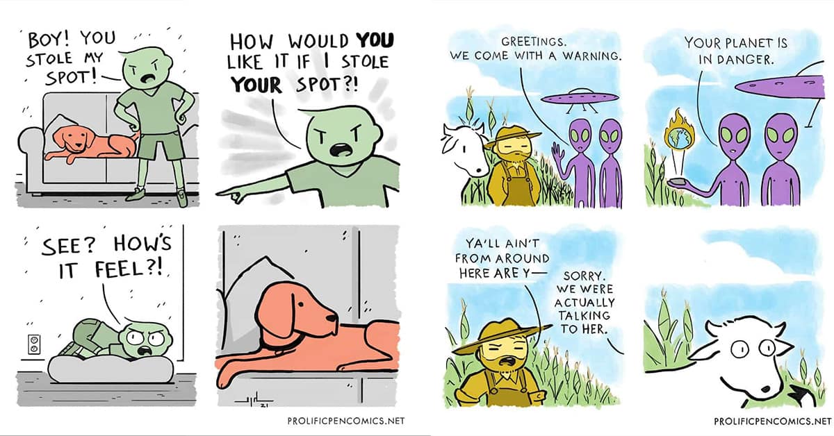 A gallery of the best dark humor comics from Yanni Davros, filled with sharp satire about modern life.