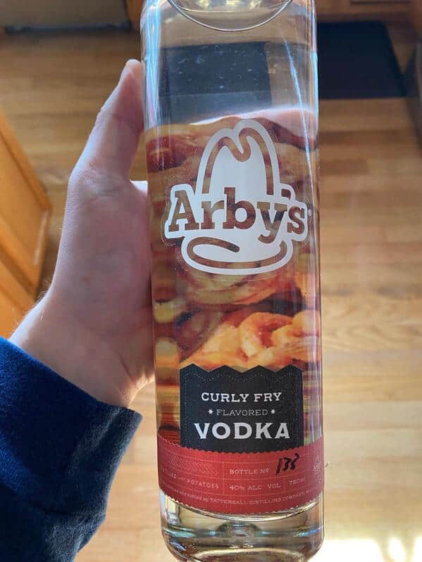 A truly bizarre food product: a bottle of Arby's brand vodka that is flavored like their famous curly fries.