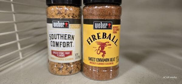 Bizarre grilling seasonings from Weber that are flavored like the popular alcoholic beverages Southern Comfort and Fireball whiskey.