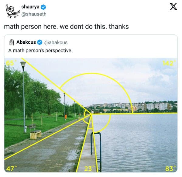 Photo of a lakeside path overlaid with bright yellow angles and geometric lines.