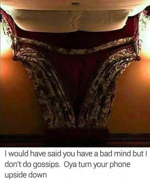 A classic internet optical illusion that looks like something very suggestive until you are told to turn your phone upside down, revealing that it's just a bed with curtains.