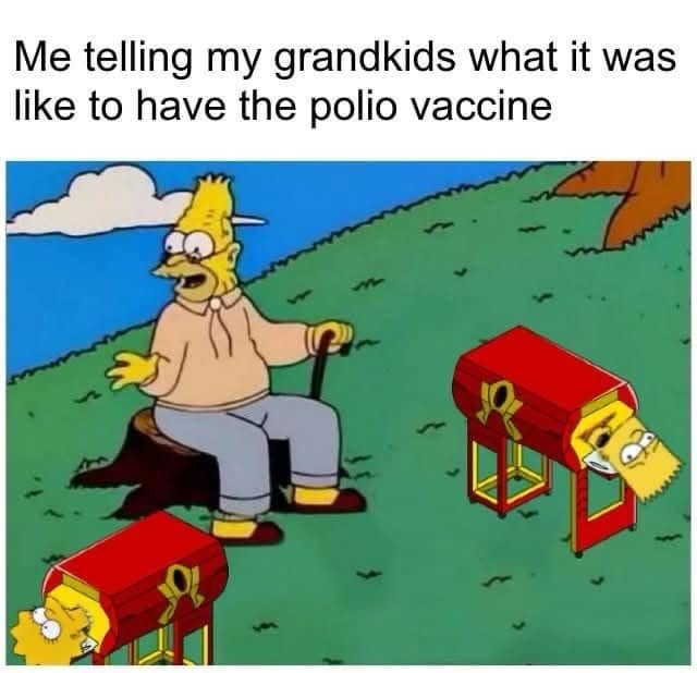 A funny Simpsons meme about what it was like to get the oral polio vaccine on a sugar cube as a kid.