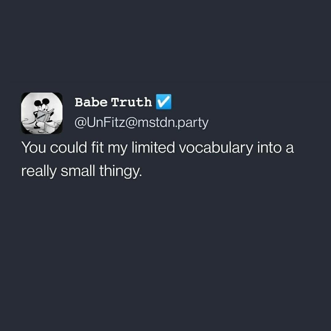A short, self-deprecating tweet about having a limited vocabulary, which perfectly proves its own point.