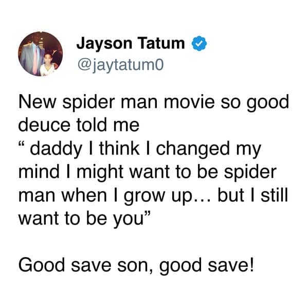 Tweet from a dad whose child now wants to be Spider-Man but also still wants to be like dad.