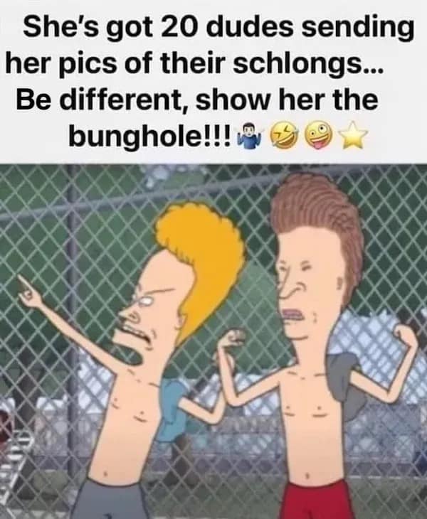 A crude Beavis and Butt-Head meme giving some truly terrible and unsolicited modern dating advice to men.