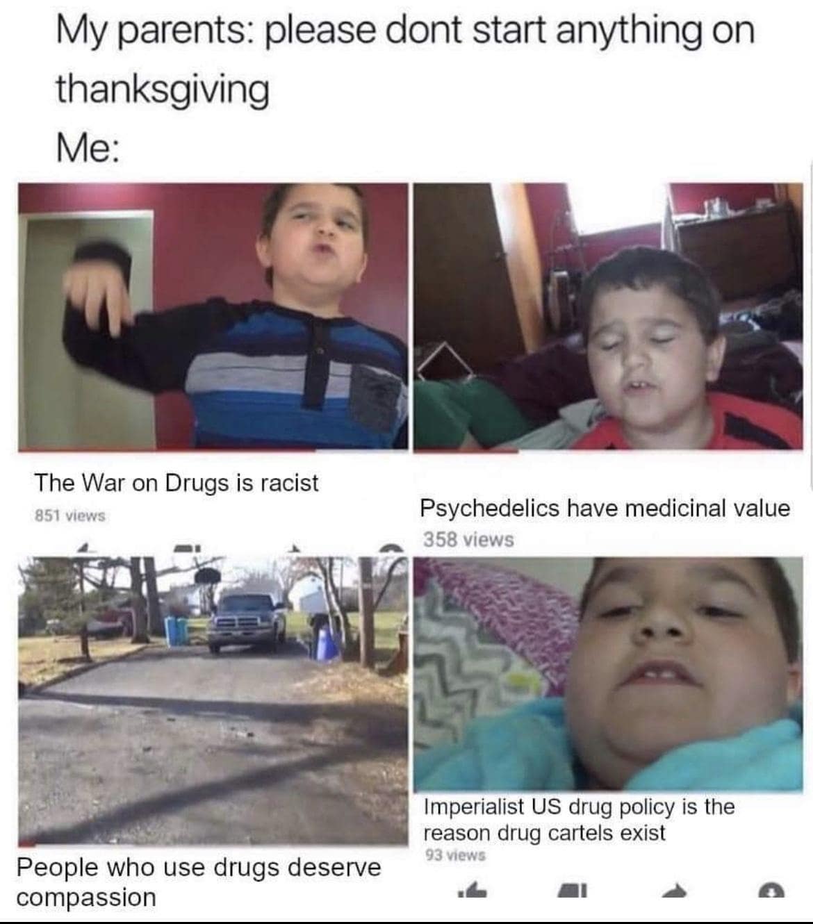 A funny Thanksgiving meme about being the person who starts political arguments with family during the holidays.