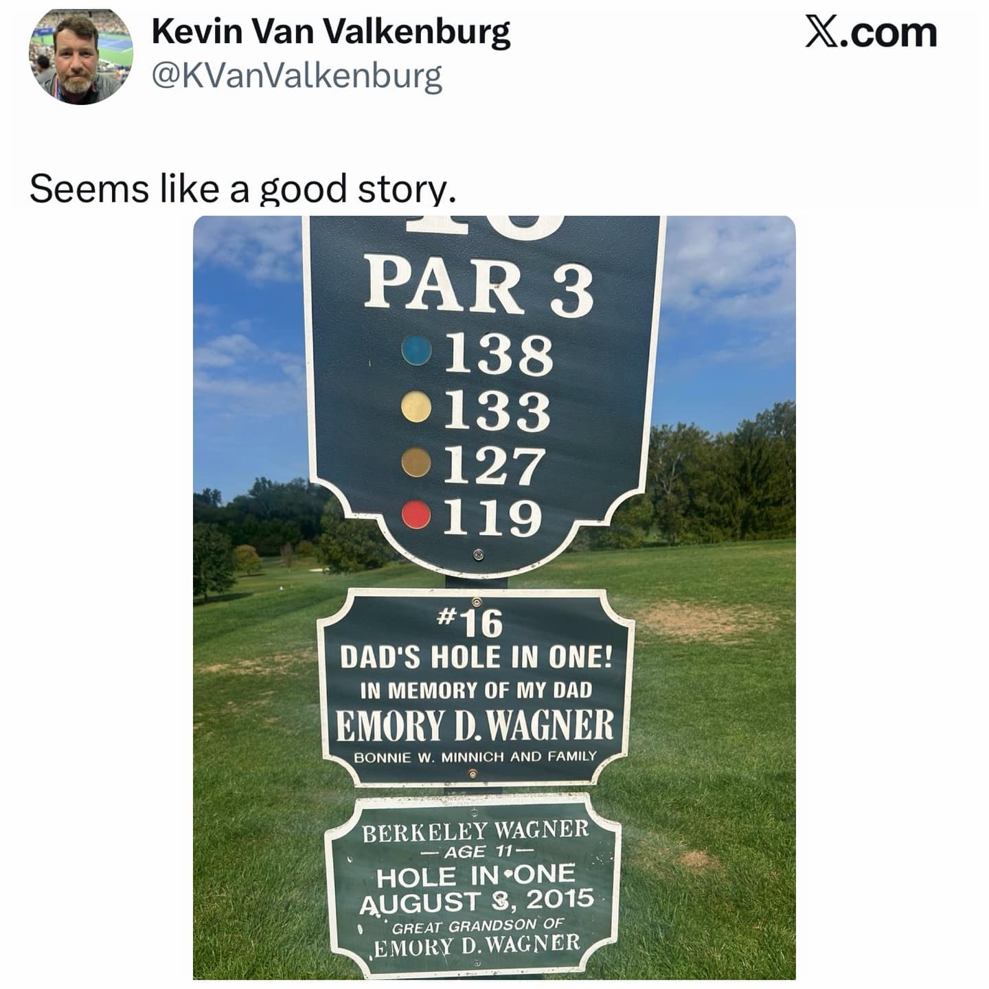 A wholesome story about a grandson getting a hole-in-one on the same golf hole as his late grandfather.