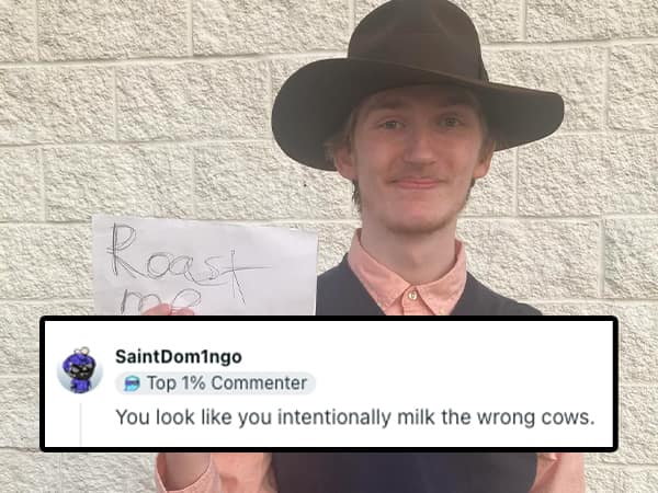 A funny roast of a young man in a fedora, telling him that he looks like he milks the wrong cows.
