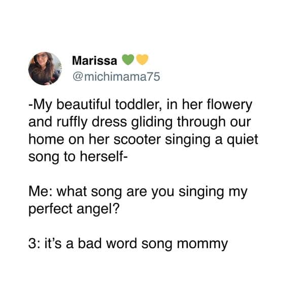 A funny times kids cursed moment where a toddler sweetly admits she is singing a "bad word song."