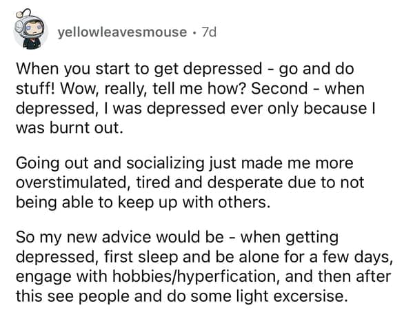 A post debunking "go and do stuff" as hilariously bad ADHD advice for burnout and depression.