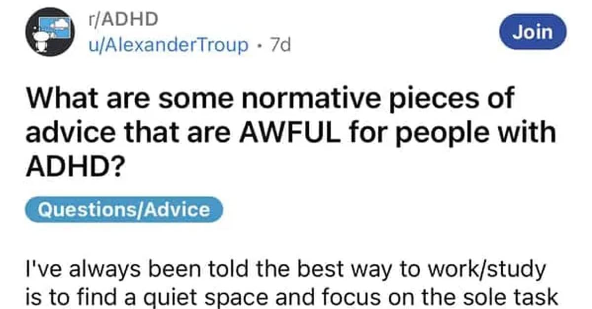 A gallery of hilariously bad ADHD advice, featuring relatable ADHD stories and frustrating tips shared by the community.