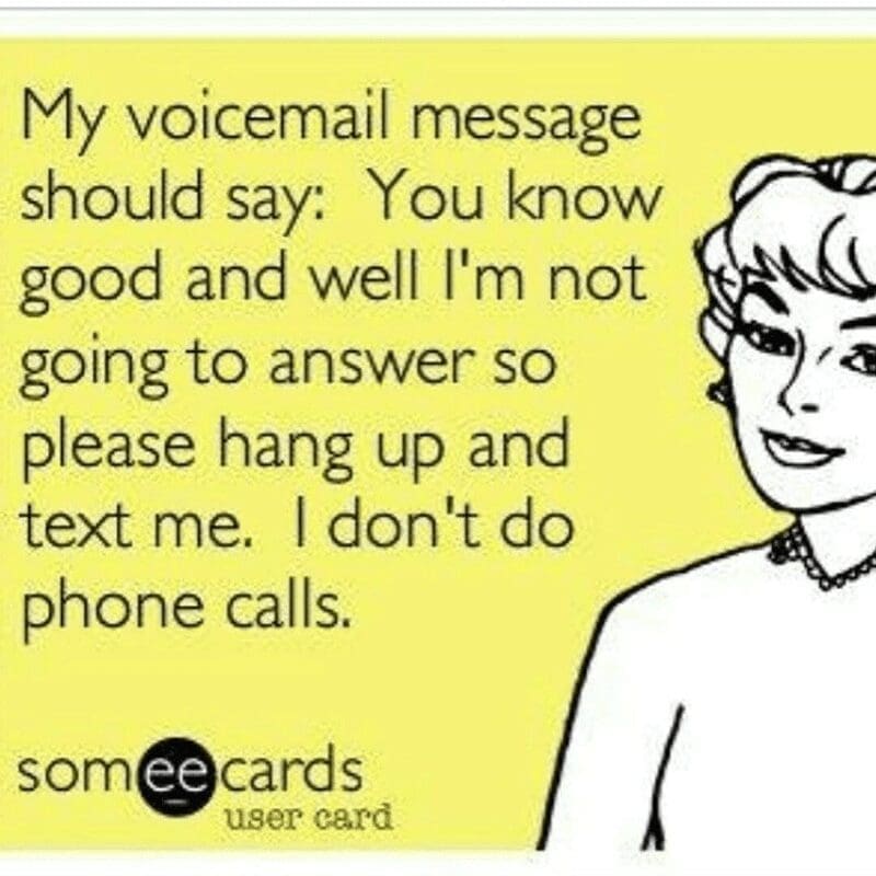 A funny Someecards introvert meme about hating phone calls and preferring that people just send a text.