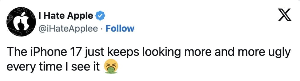An iphone 17 meme from a user who thinks the new design is ugly