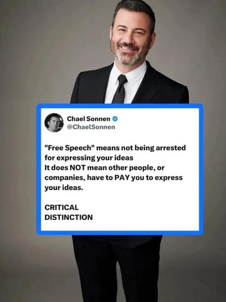 A Jimmy Kimmel meme of the host holding a tweet that explains the definition of "Free Speech."